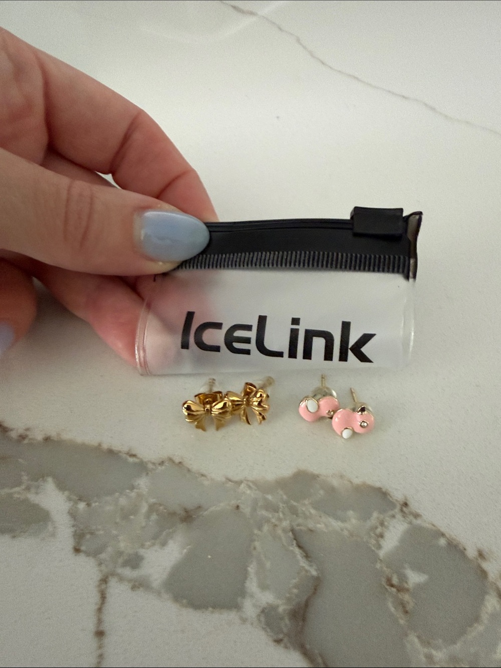 Kids Pink & Gold Bow Stud Earrings Set